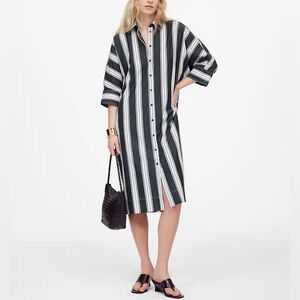 Madewell Dolman Midi Shirtdress in Stripe Poplin Summit Green Stripe Size small